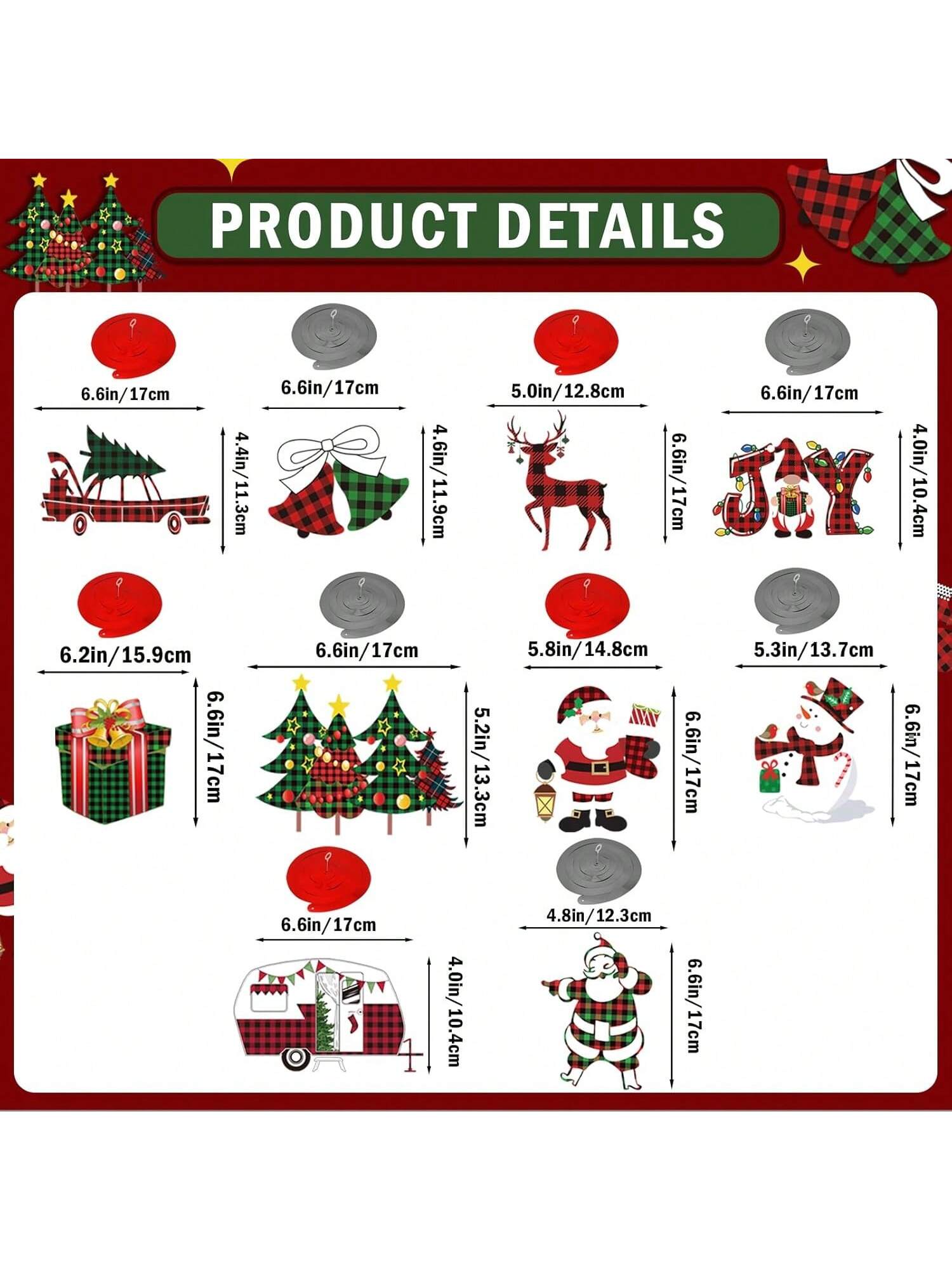 Buffalo Plaid Christmas Banner With Xmas Hanging Decorations For Festive Holiday Cheer