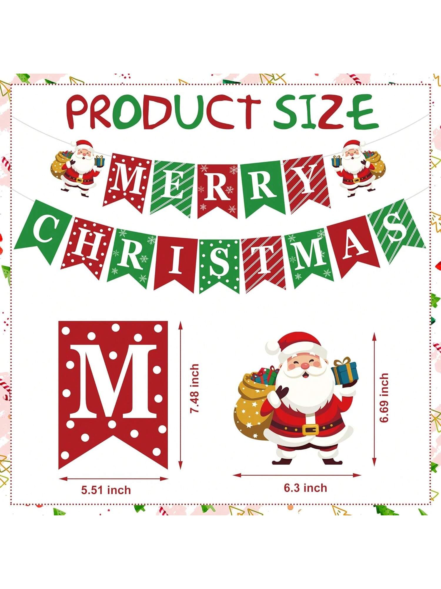 Merry Christmas Banner with Hanging Swirls, Santa & Snowman Decor