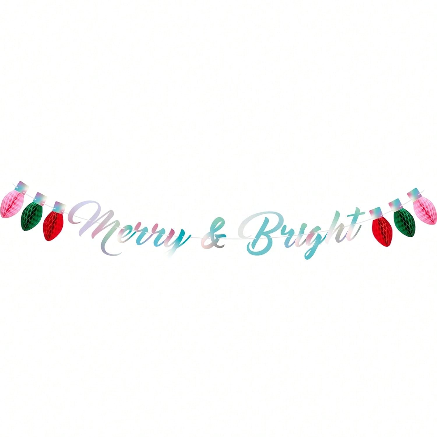 Merry and Bright Christmas Banner with Honeycomb Ball Bunting for Fireplace Decor