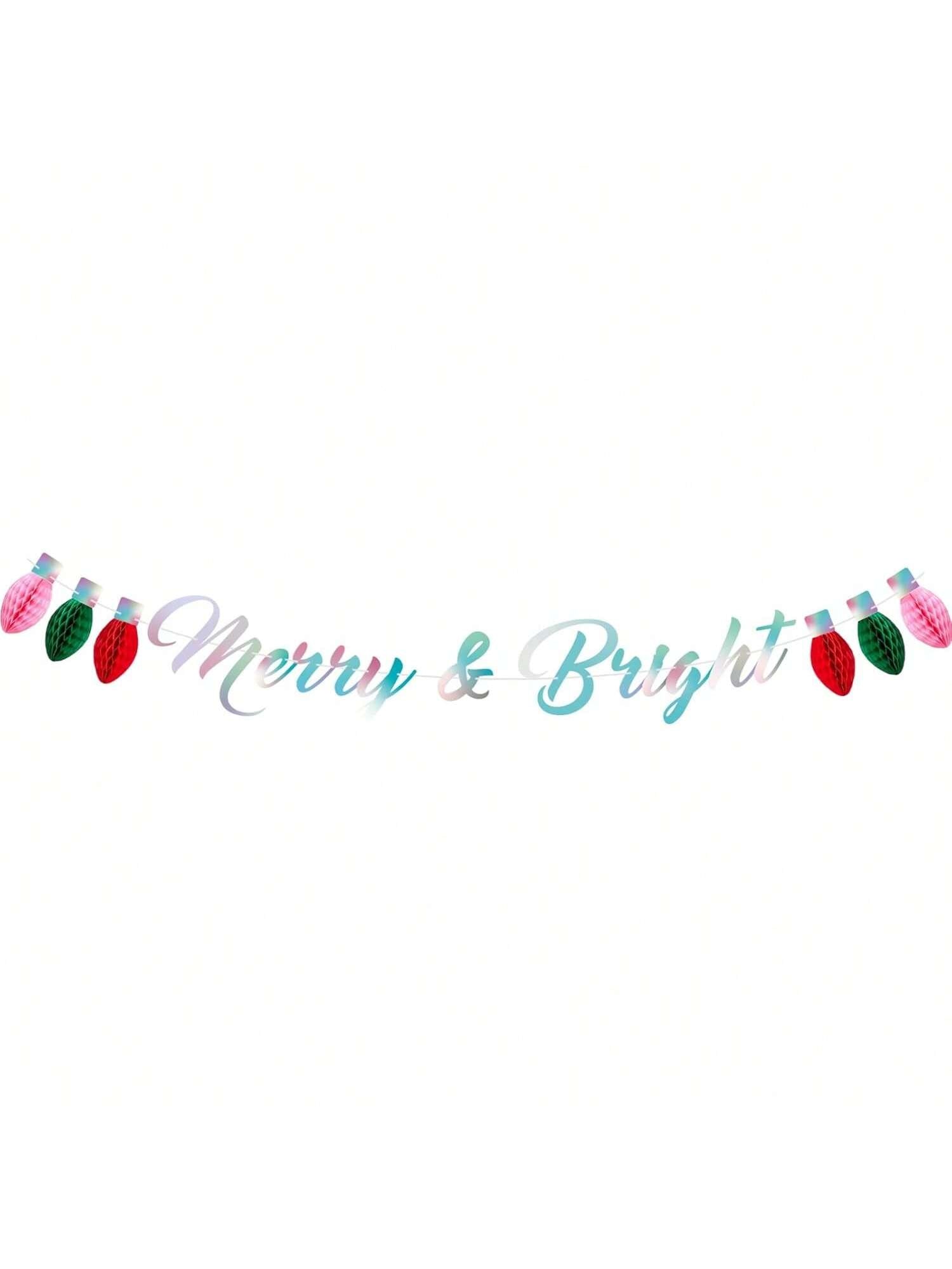 Merry and Bright Christmas Banner with Honeycomb Ball Bunting for Fireplace Decor