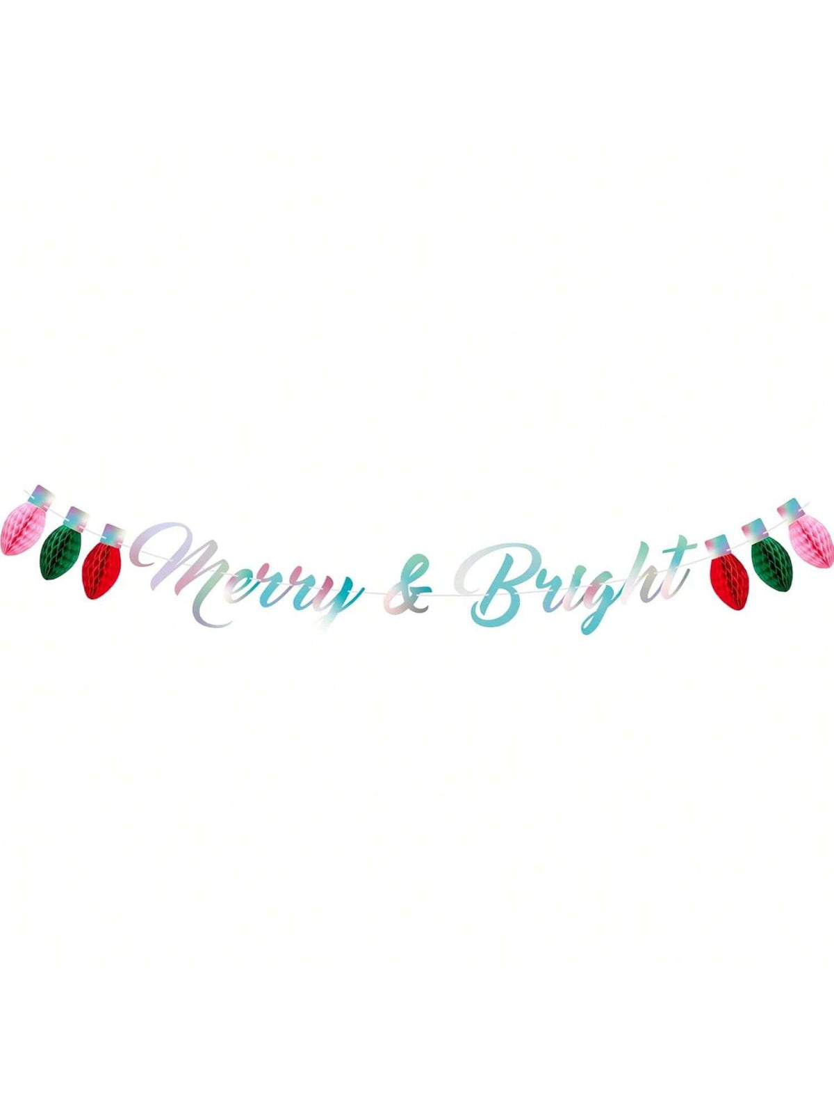 Merry and Bright Christmas Banner with Honeycomb Ball Bunting for Fireplace Decor