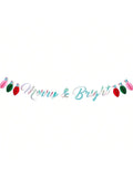 Merry and Bright Christmas Banner with Honeycomb Ball Bunting for Fireplace Decor