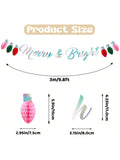 Merry and Bright Christmas Banner with Honeycomb Ball Bunting for Fireplace Decor