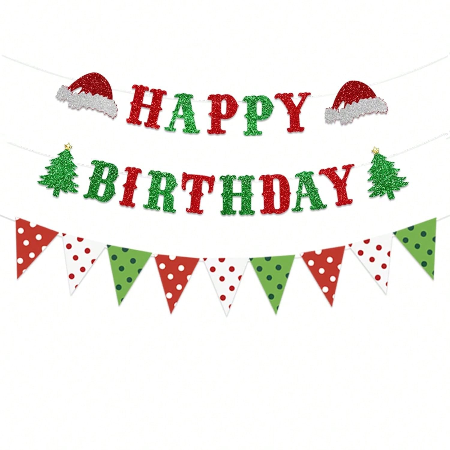 Glitter Christmas and Birthday Banner with Xmas Tree for Holiday Party Decor