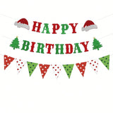 Glitter Christmas and Birthday Banner with Xmas Tree for Holiday Party Decor
