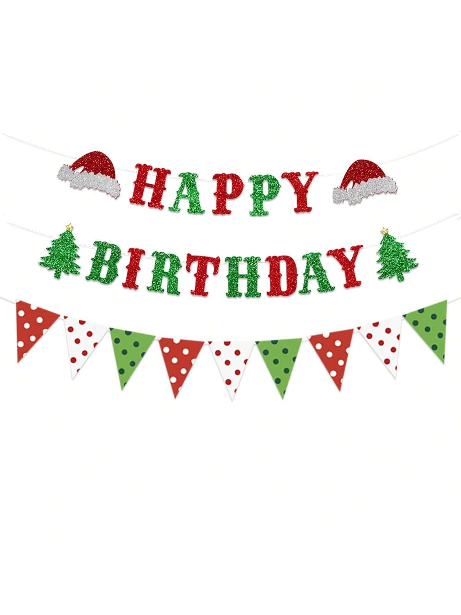 Glitter Christmas and Birthday Banner with Xmas Tree for Holiday Party Decor