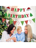 Glitter Christmas and Birthday Banner with Xmas Tree for Holiday Party Decor