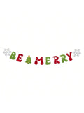 Be Merry Christmas Banner with Red Green Glitter Snowflake Tree for Holiday Decor
