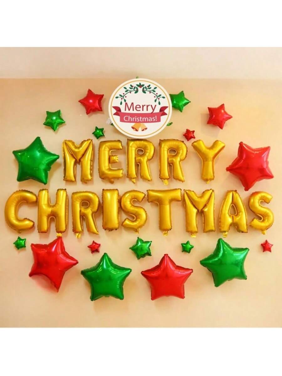 16 Inch Gold Merry Christmas Foil Balloons for Indoor and Outdoor Decor