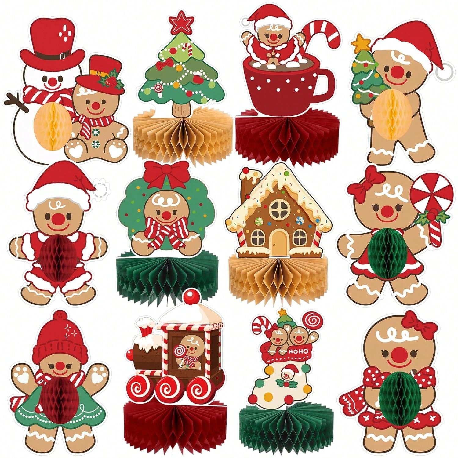 12pcs Christmas Honeycomb Table Centerpieces Gingerbread Winter Holiday Decor