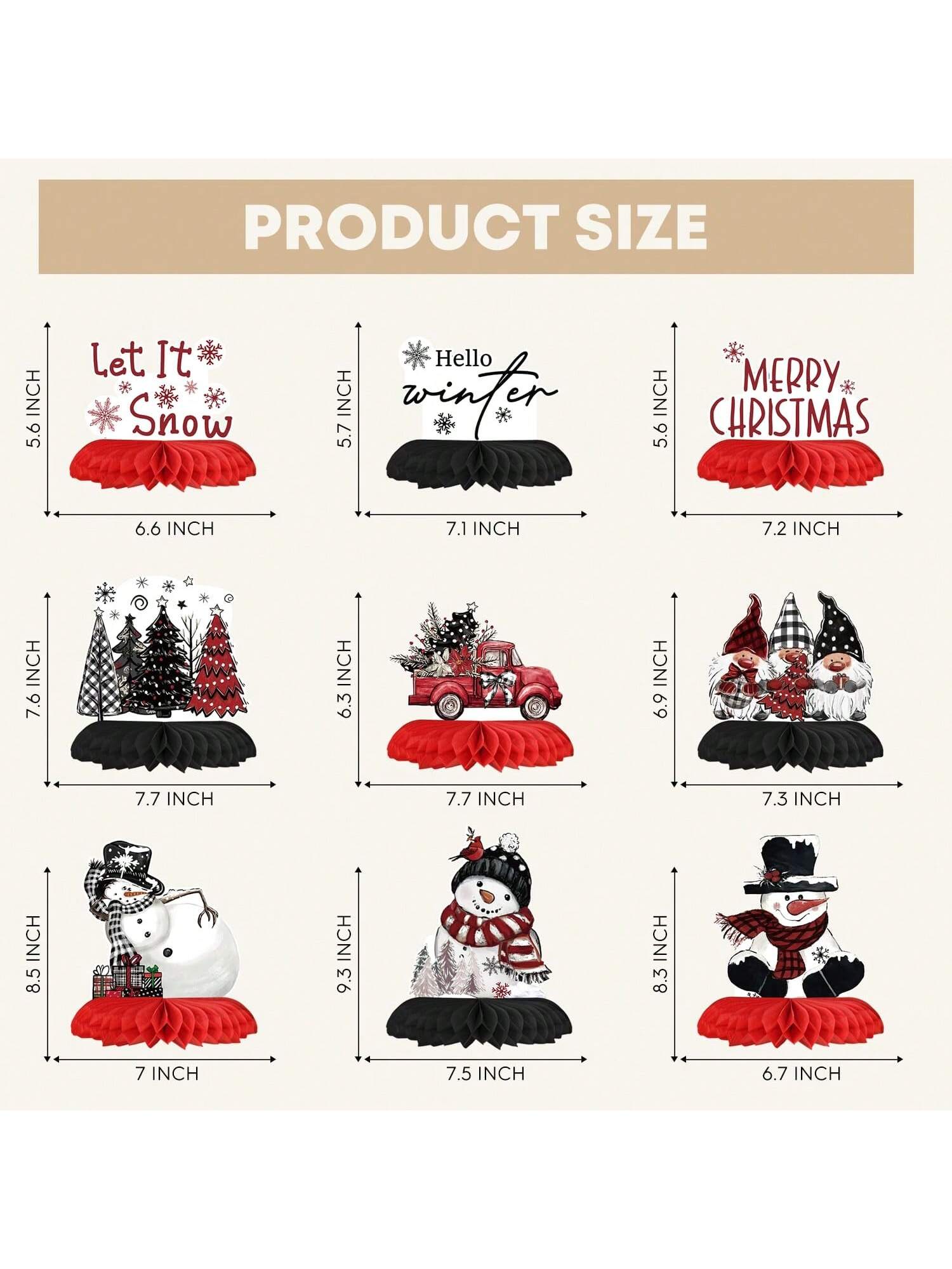 9-Piece Christmas Table Centerpieces Snowman Gnome Truck Honeycomb Toppers