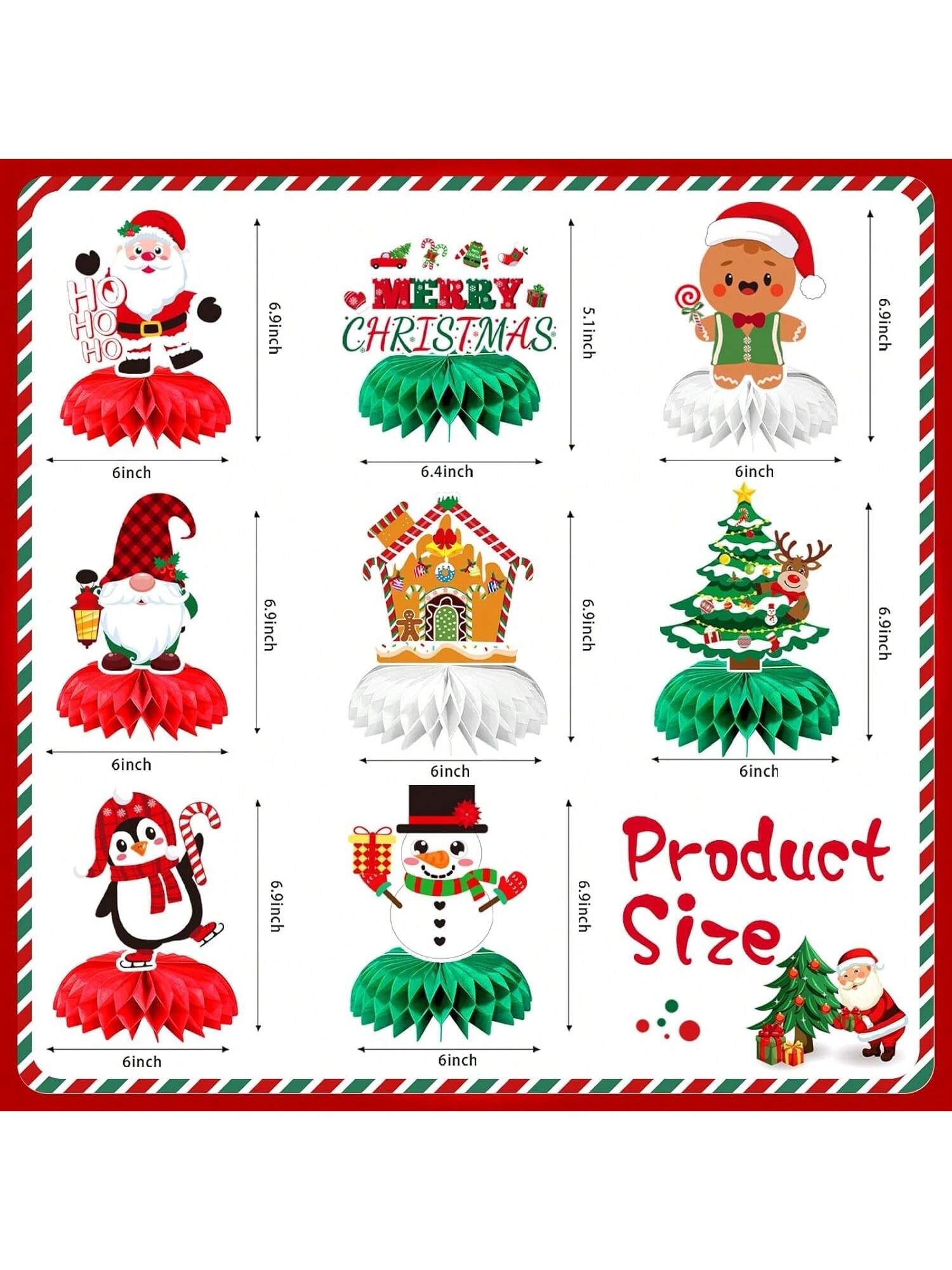 8-Piece 3D Double-Sided Christmas Honeycomb Centerpieces with Santa and Snowman