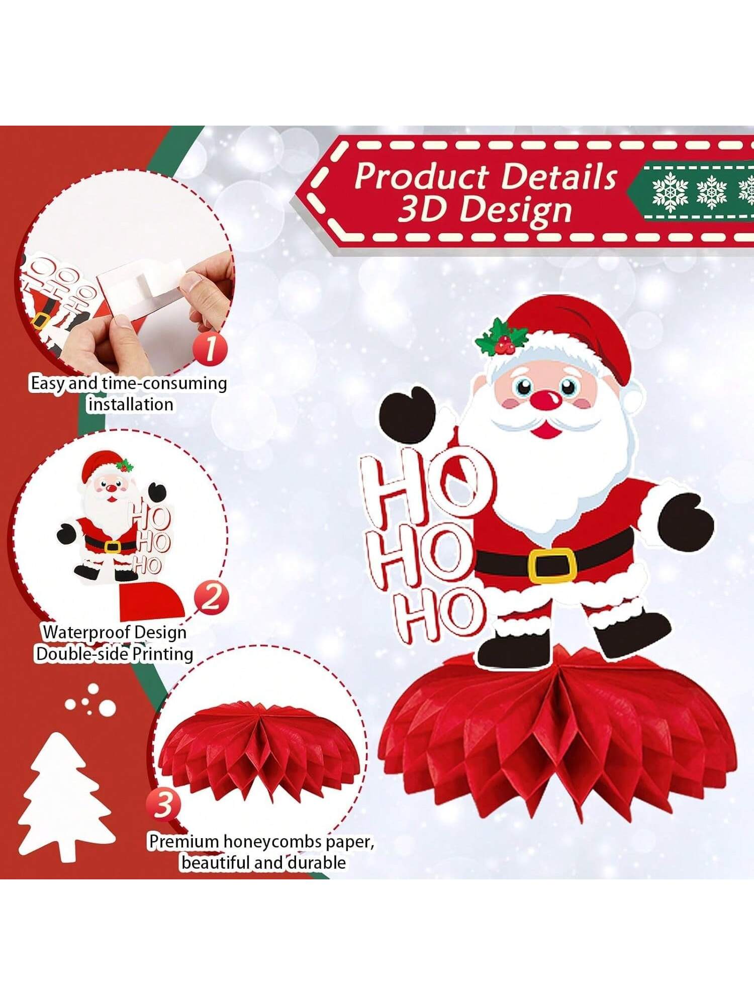 8-Piece 3D Double-Sided Christmas Honeycomb Centerpieces with Santa and Snowman