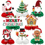8-Piece 3D Double-Sided Christmas Honeycomb Centerpieces with Santa and Snowman