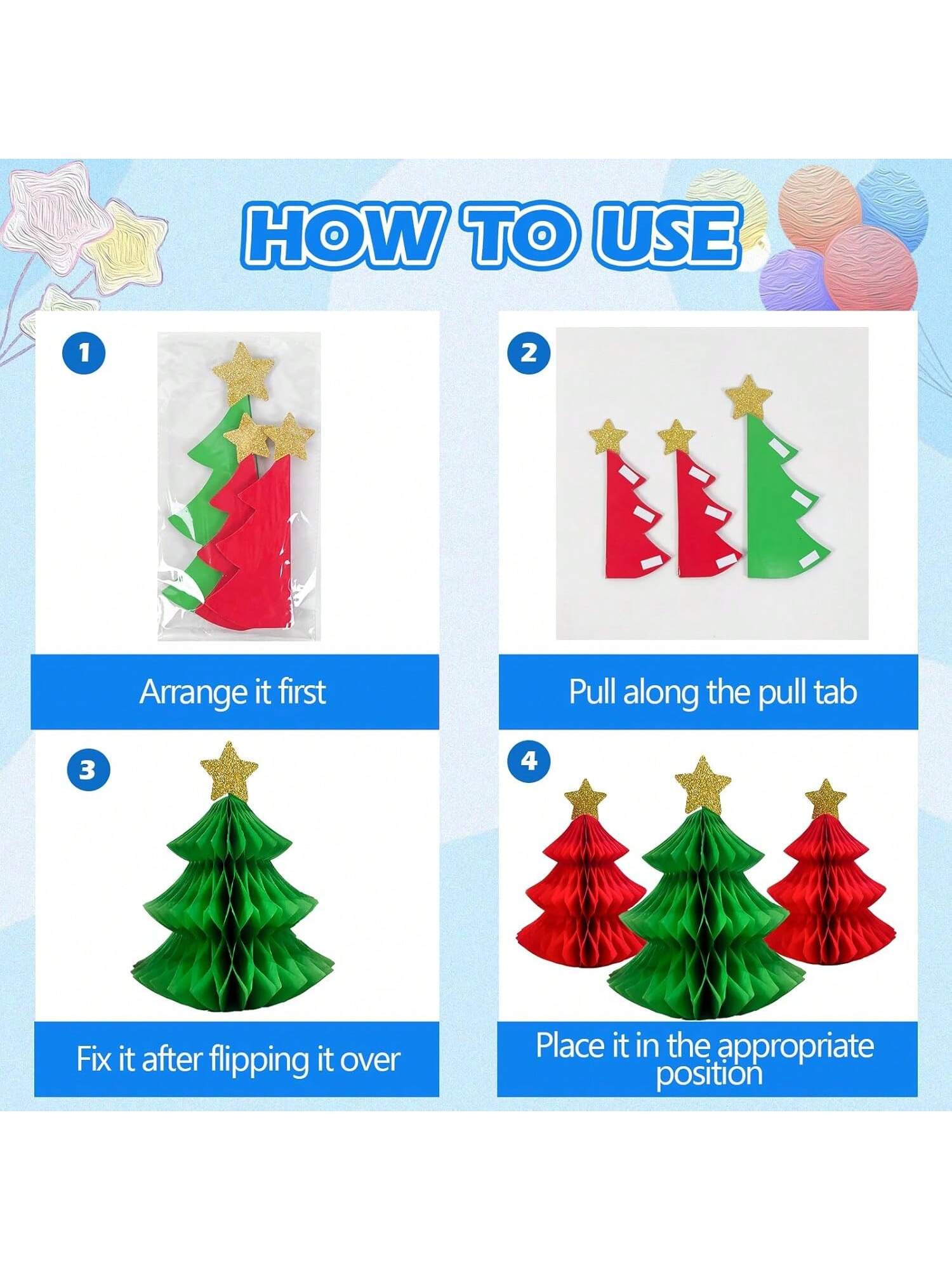 3-Piece Paper Christmas Tree Honeycomb Centerpieces for Holiday Table Decor