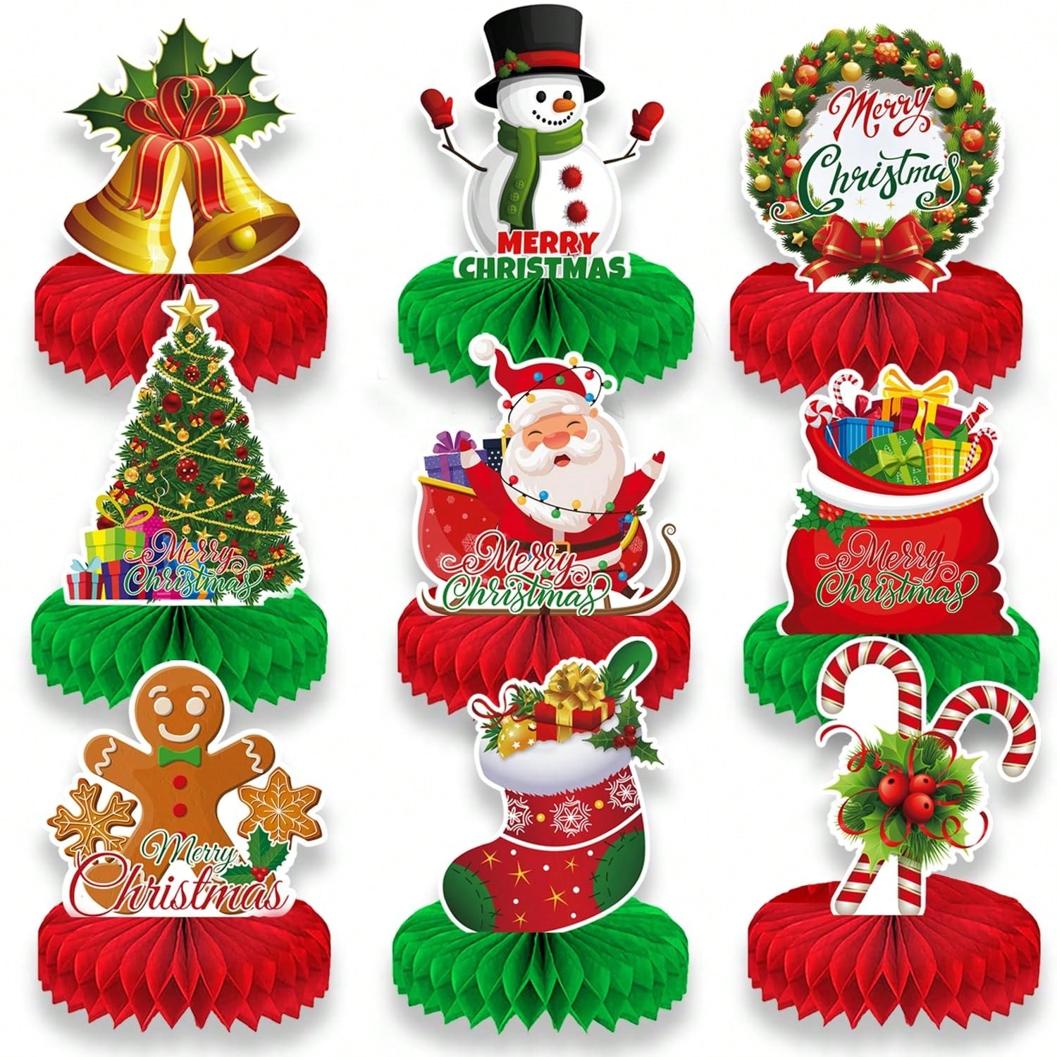 9-Piece Christmas Honeycomb Table Centerpieces for Holiday Party Decor