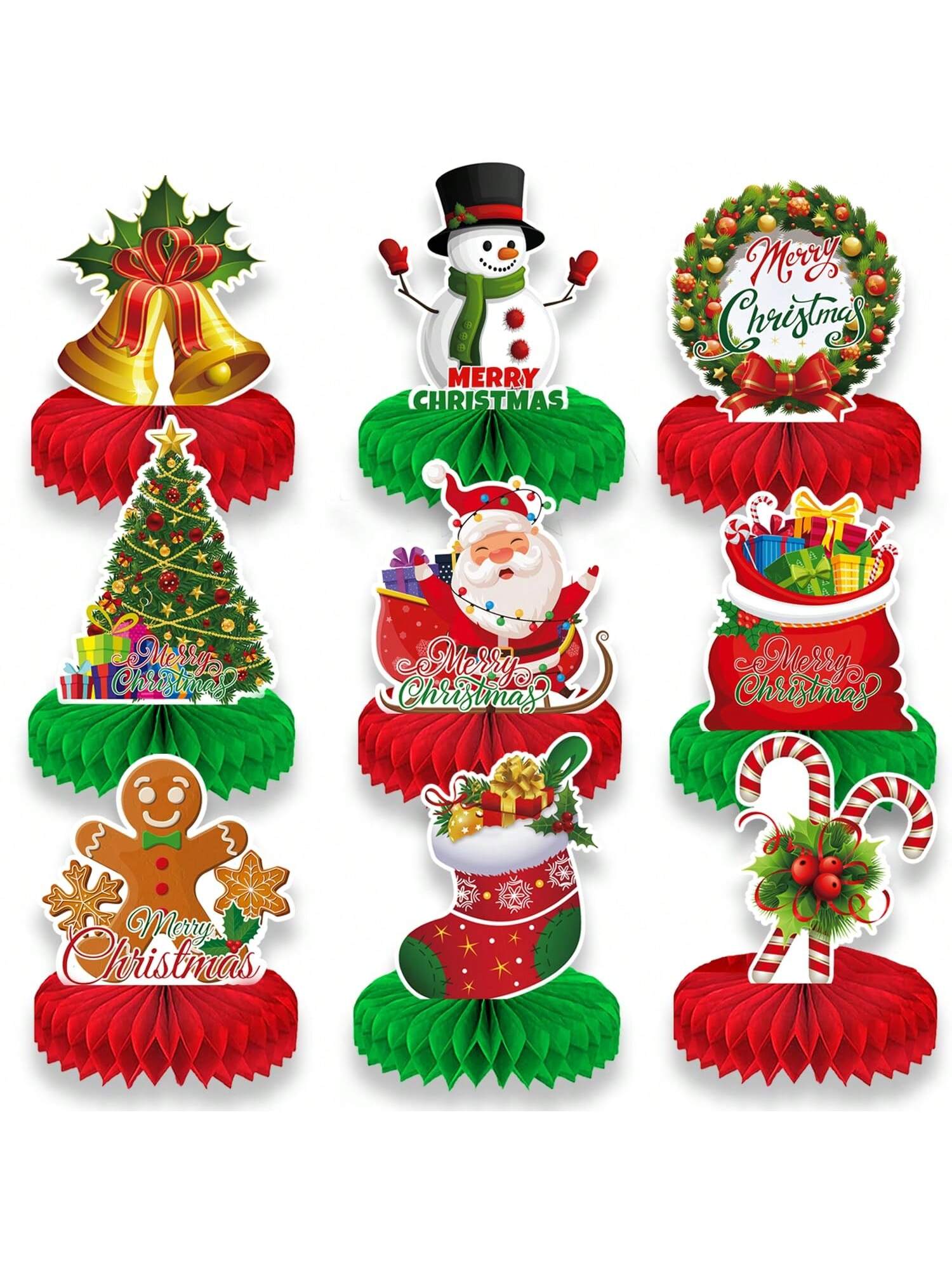 9-Piece Christmas Honeycomb Table Centerpieces for Holiday Party Decor