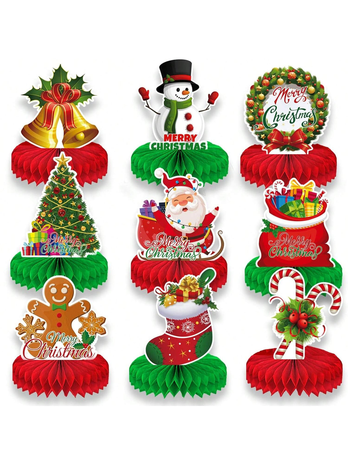 9-Piece Christmas Honeycomb Table Centerpieces for Holiday Party Decor