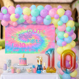 Tie Dye 10th Birthday Decorations with Macaron Balloon Garland and Hippie Theme