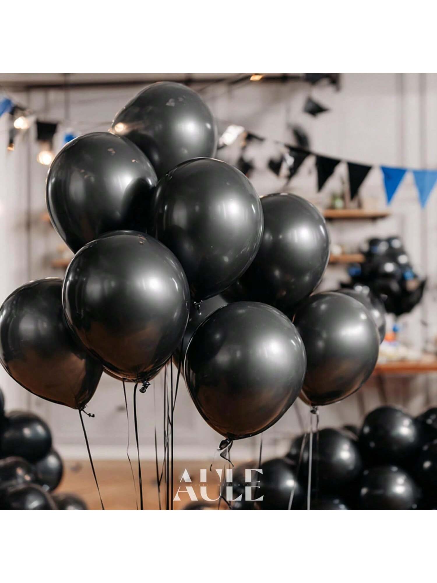 50-Piece Black Metallic 12-Inch Latex Balloons for Birthday, Shower, or Graduation