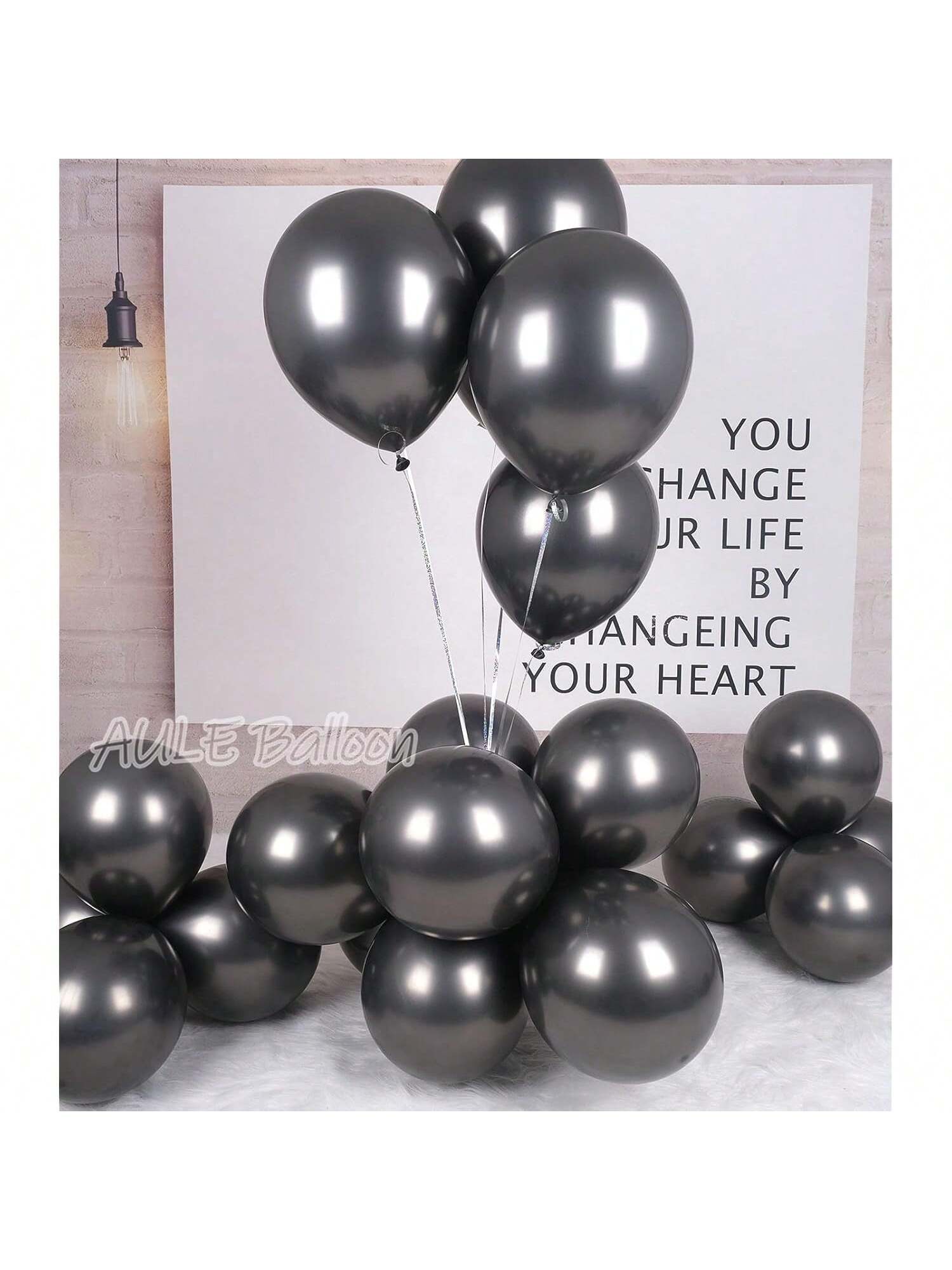 50-Piece Black Metallic 12-Inch Latex Balloons for Birthday, Shower, or Graduation