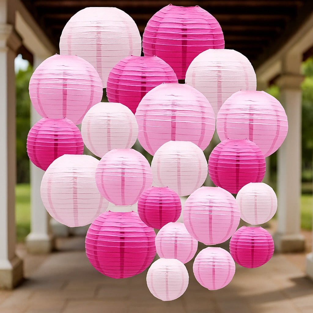 21pcs Pink Hanging Paper Lanterns Party Decorations