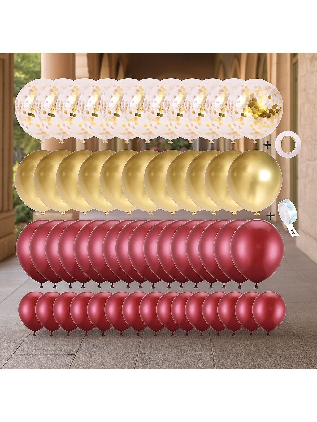 127pcs Burgundy Gold Balloon Garland Kit with Confetti & Metallic Balloons for Parties