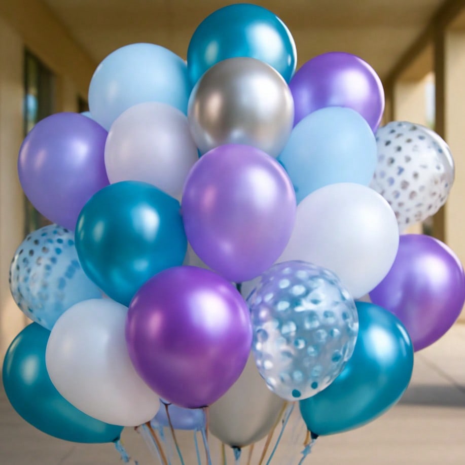 60pcs Blue Purple Balloons Set Metallic Confetti Latex for Winter Party Decor