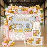 130pcs Wild One Jungle Birthday Decor Kit with Balloon Garland & Banner