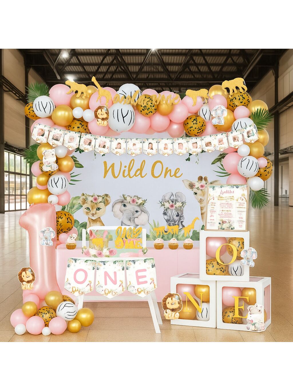 130pcs Wild One Jungle Birthday Decor Kit with Balloon Garland & Banner