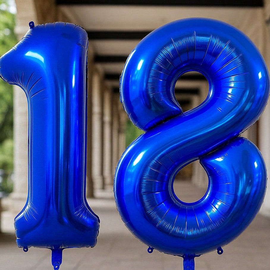 40 Inch Navy Blue Number 18 Foil Balloon for 18th Birthday or Anniversary Party