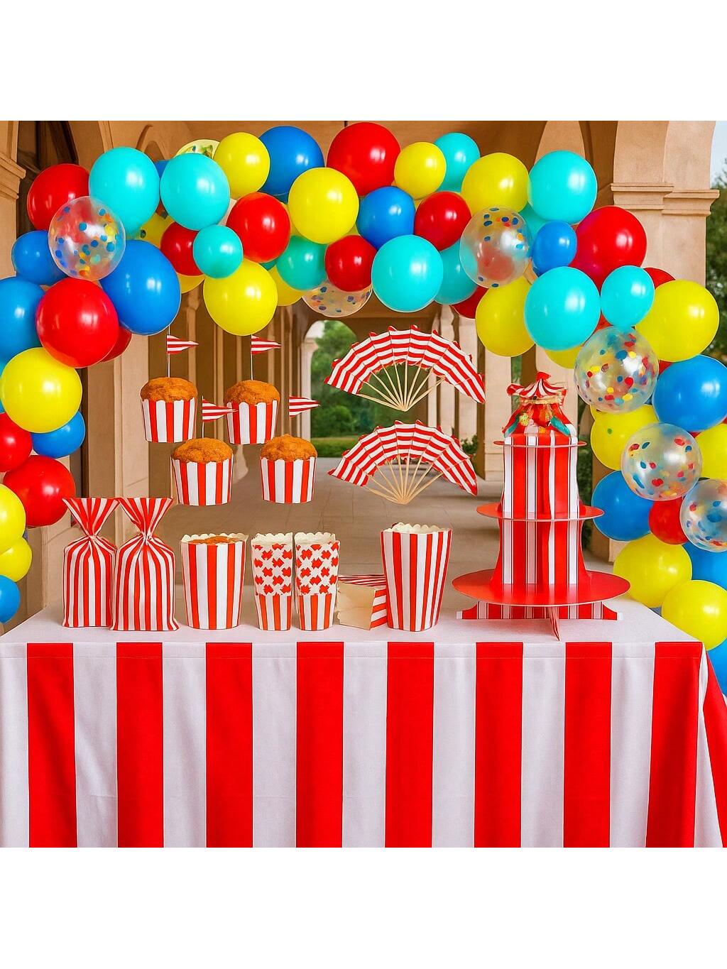 432pcs Circus Party Decor Set with Balloon Garland and Table Accessories