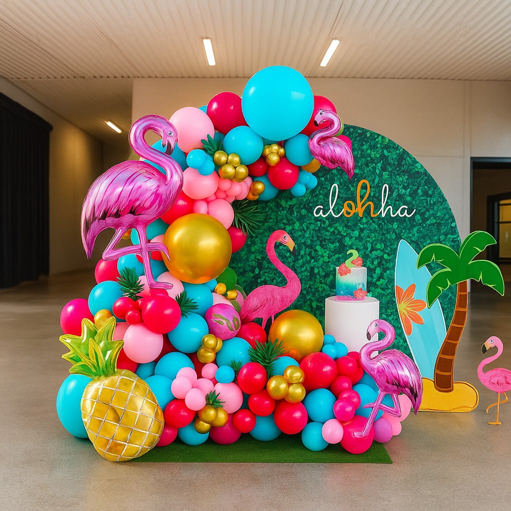 Tropical Flamingo Balloon Garland Kit 145PCS with Pineapple & Palm Leaves
