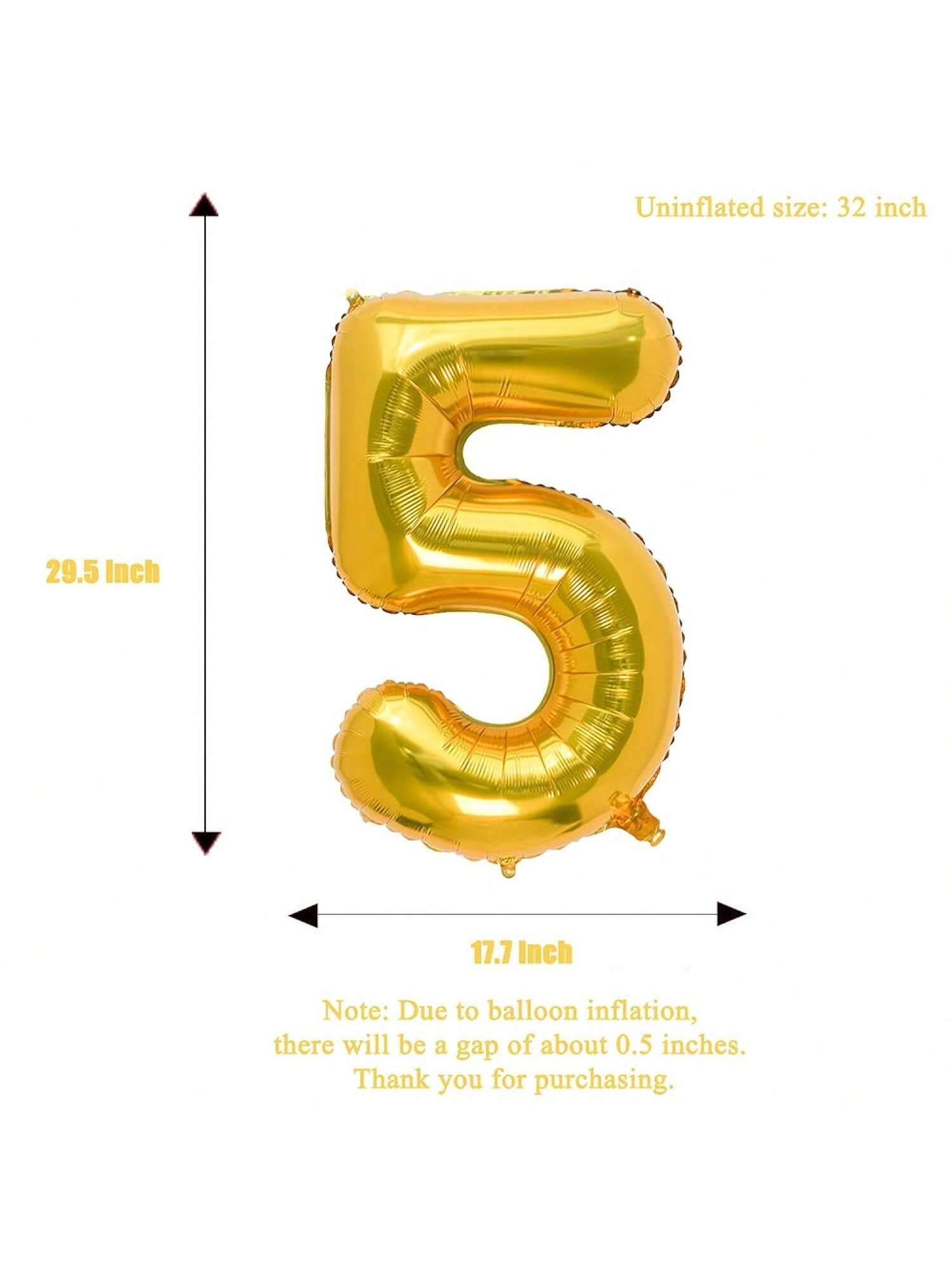 32 Inch Gold Number 5 Foil Balloon for Birthday Wedding or Anniversary