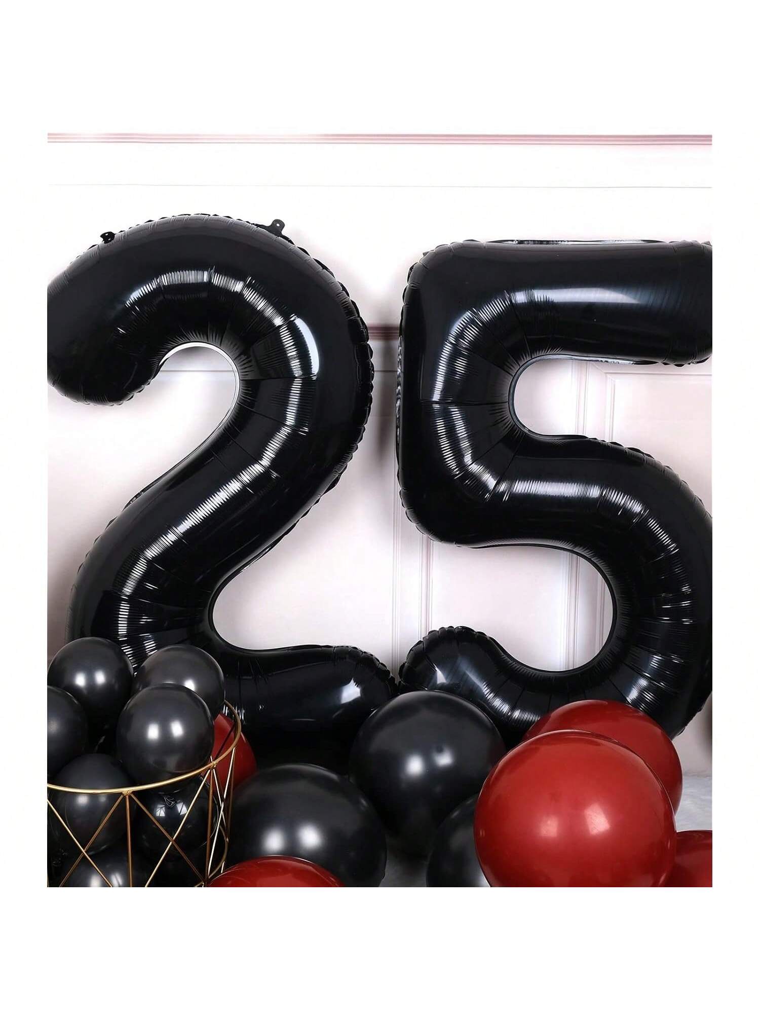 40 Inch Black Number 25 Foil Balloon for Birthday and Anniversary Decor