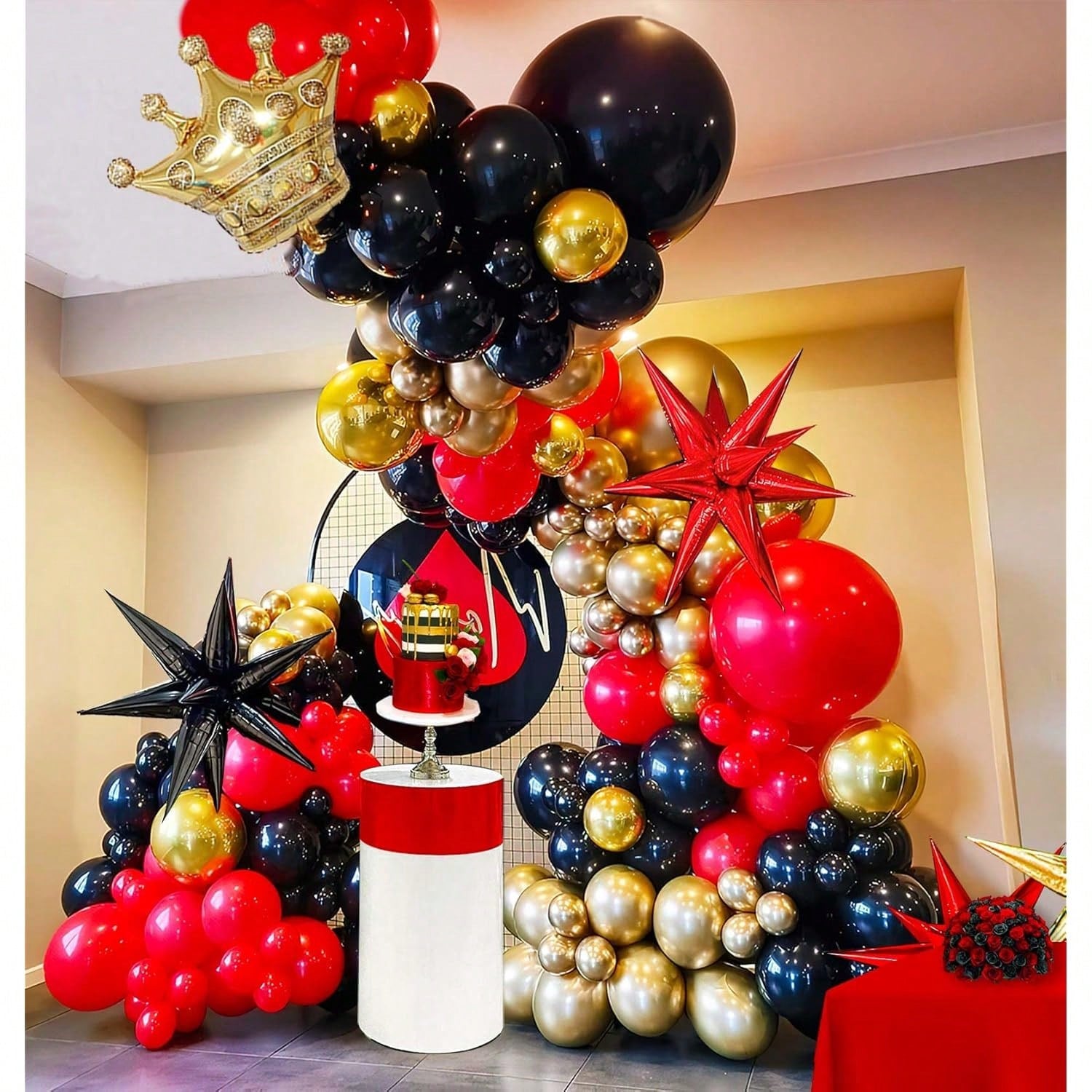 135PCS Black Red Chrome Gold Balloon Garland Birthday & Graduation