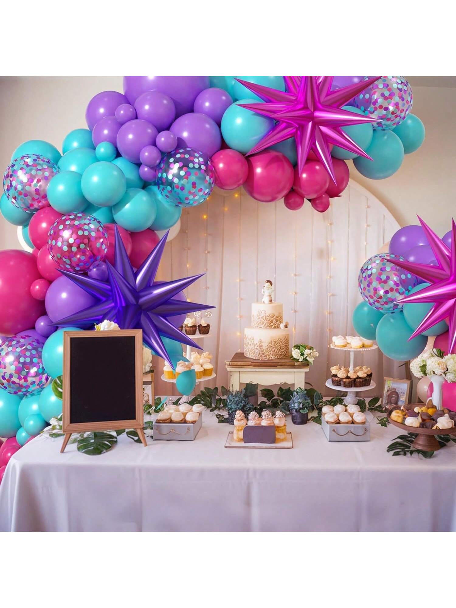 Pink Teal Blue Balloon Arch Kit with Confetti Balloons for Party Decor
