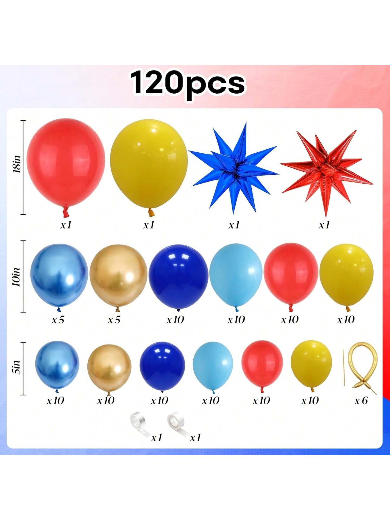 120Pc Red Blue Yellow Balloon Arch Carnival Circus Party Decor