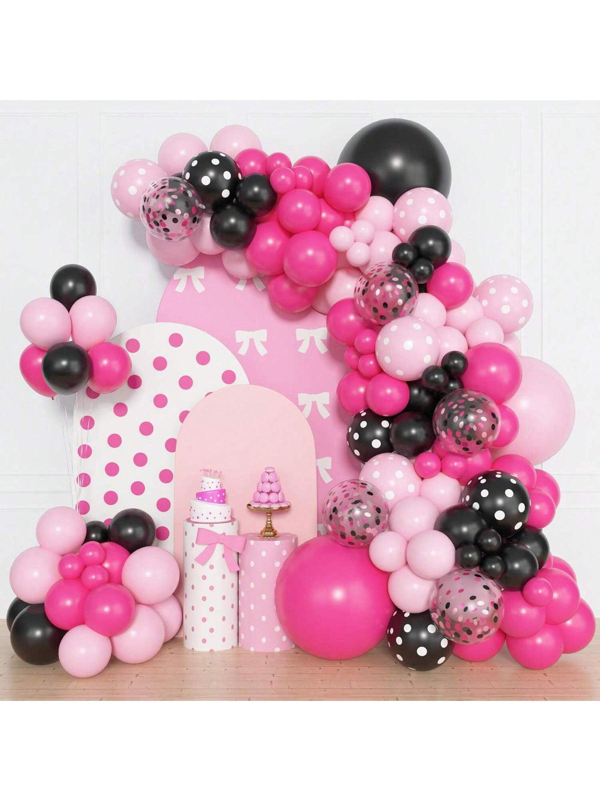 153pcs Pink Black Balloon Garland Kit with Dot Confetti for Kids Birthday & Shower