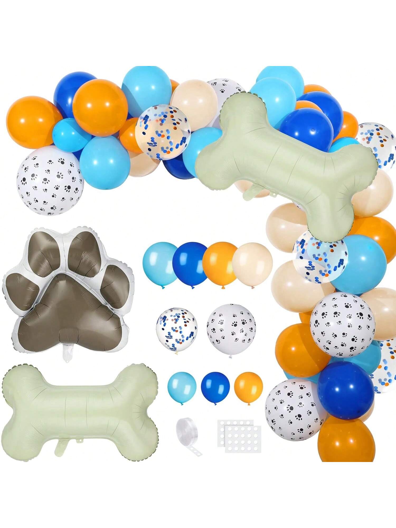 103pc Blue Balloon Garland with Dog Paw and Bone Balloons for Shower