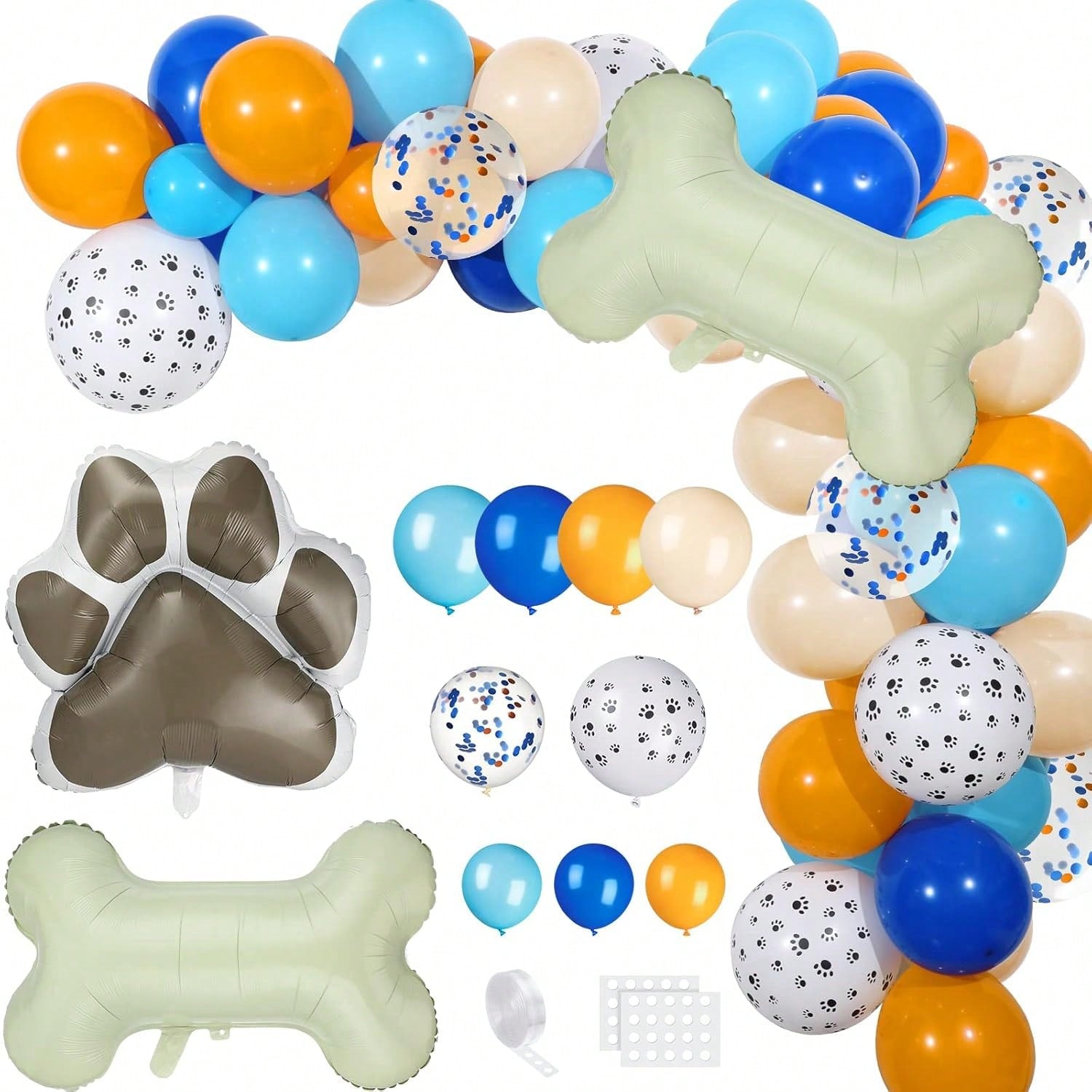 103pc Blue Balloon Garland with Dog Paw and Bone Balloons for Shower
