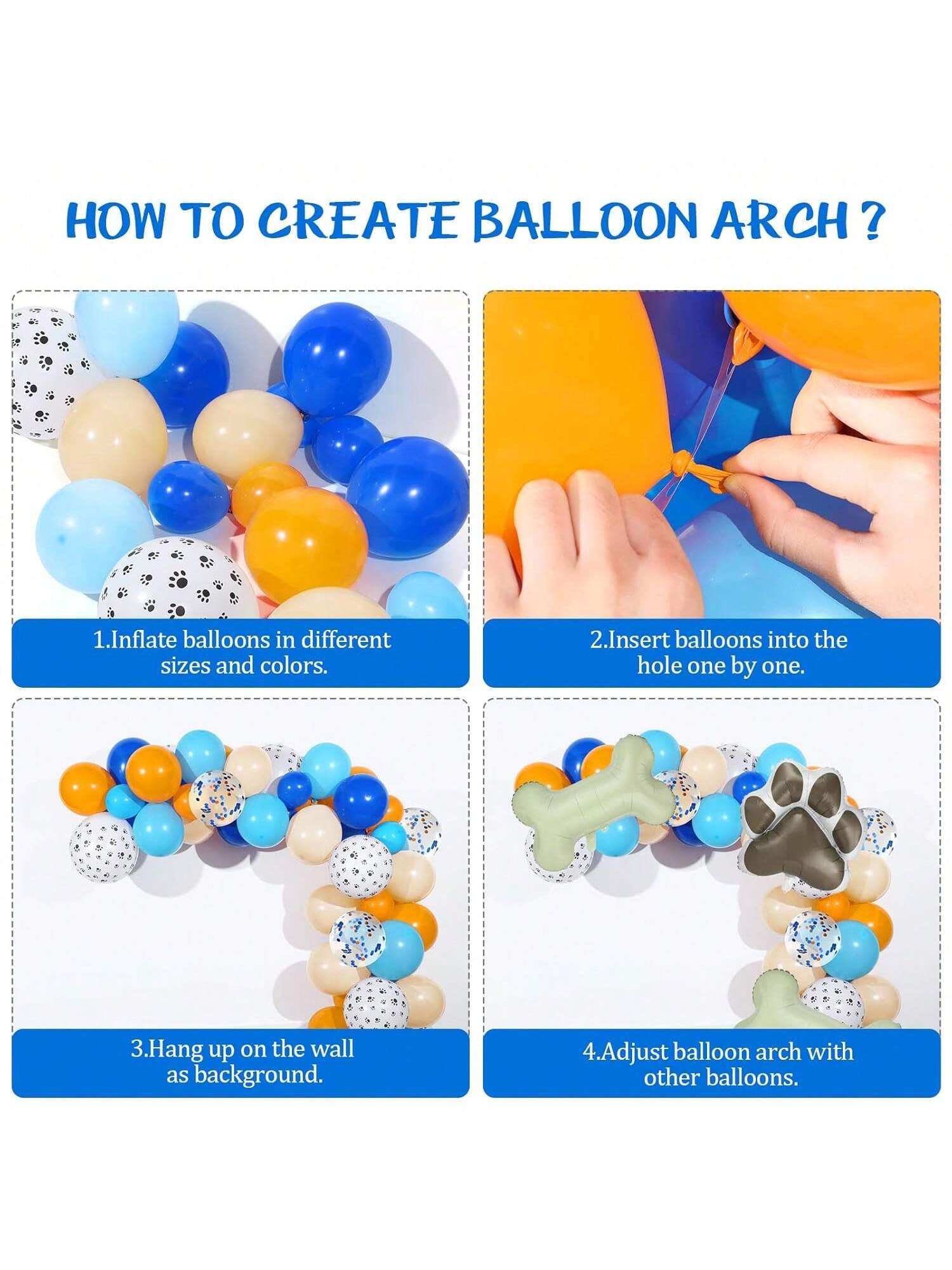 103pc Blue Balloon Garland with Dog Paw and Bone Balloons for Shower