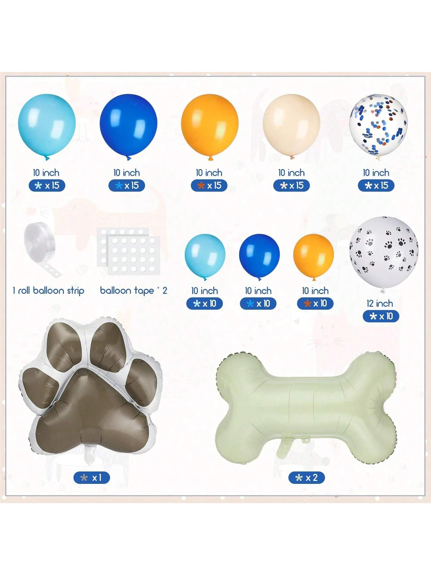 103pc Blue Balloon Garland with Dog Paw and Bone Balloons for Shower