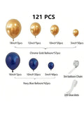 121PCS Navy Blue Gold Balloon Garland Kit Various Sizes Party Decor