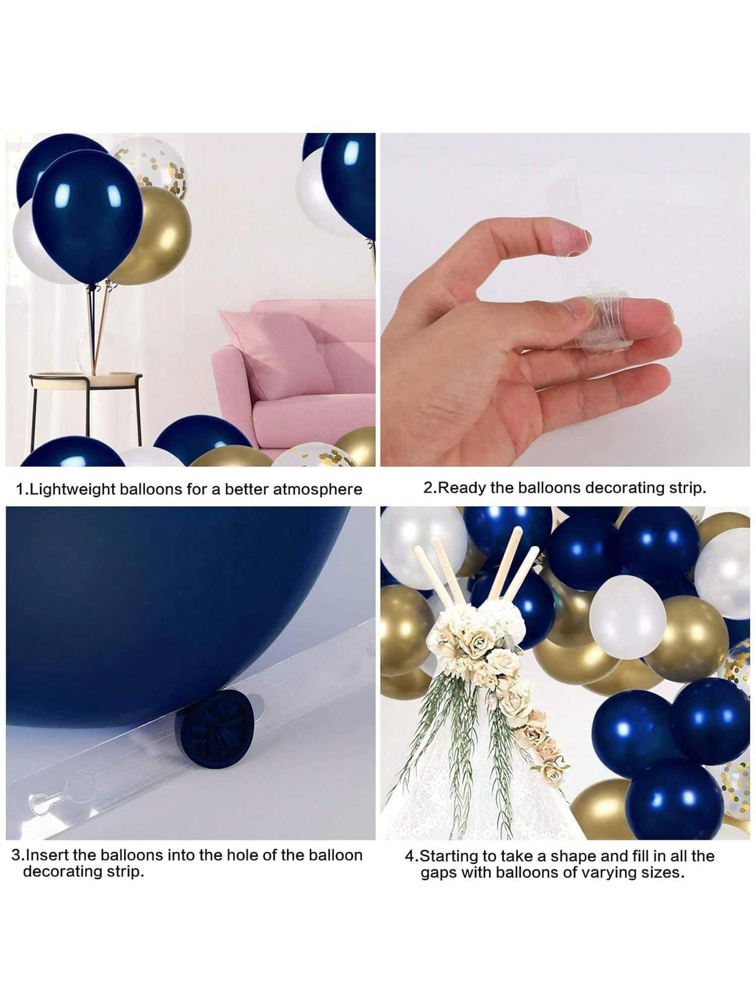 121PCS Navy Blue Gold Balloon Garland Kit Various Sizes Party Decor