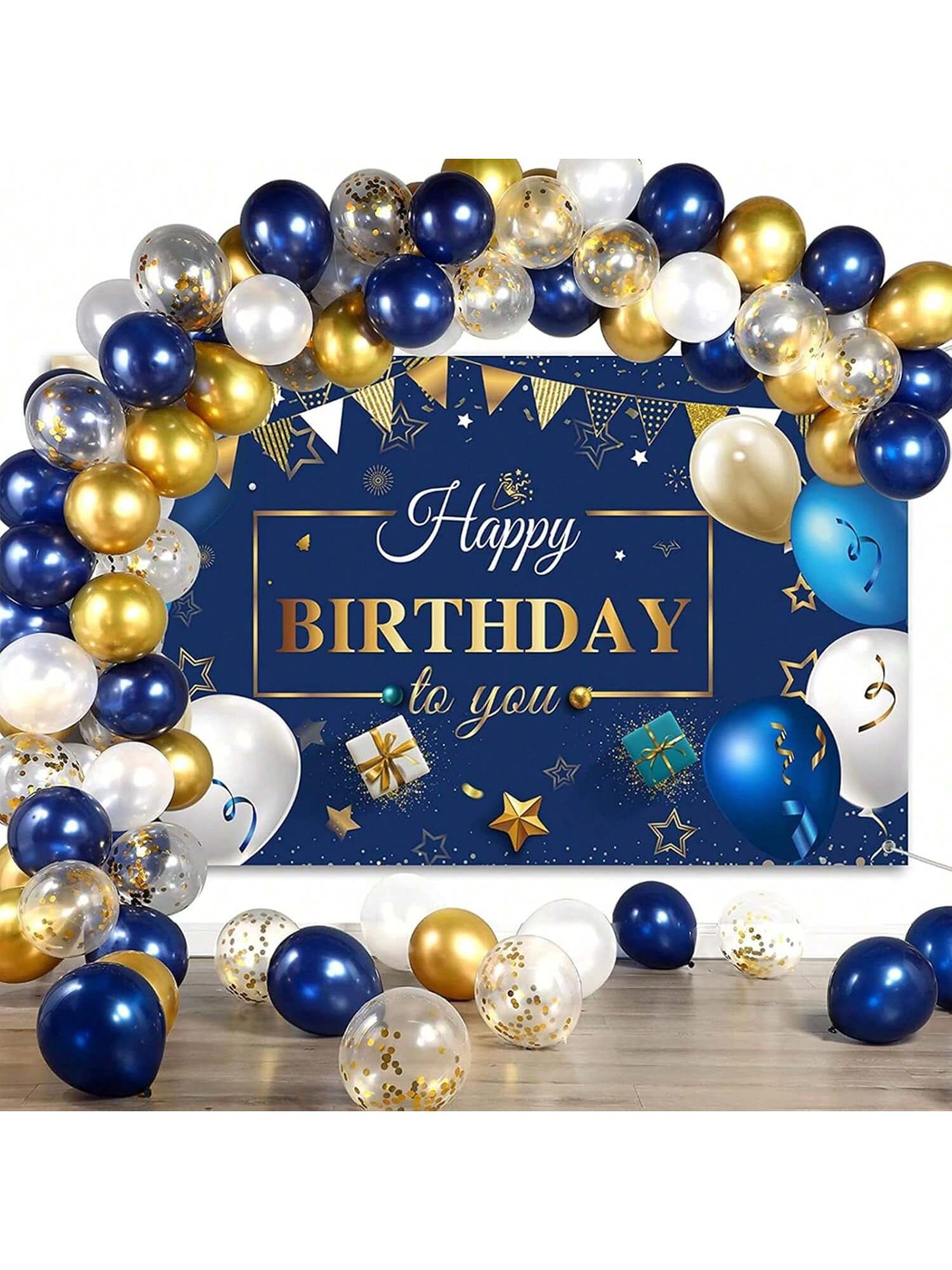 127PCS Navy Blue Gold Balloon Garland Kit with Confetti Balloons