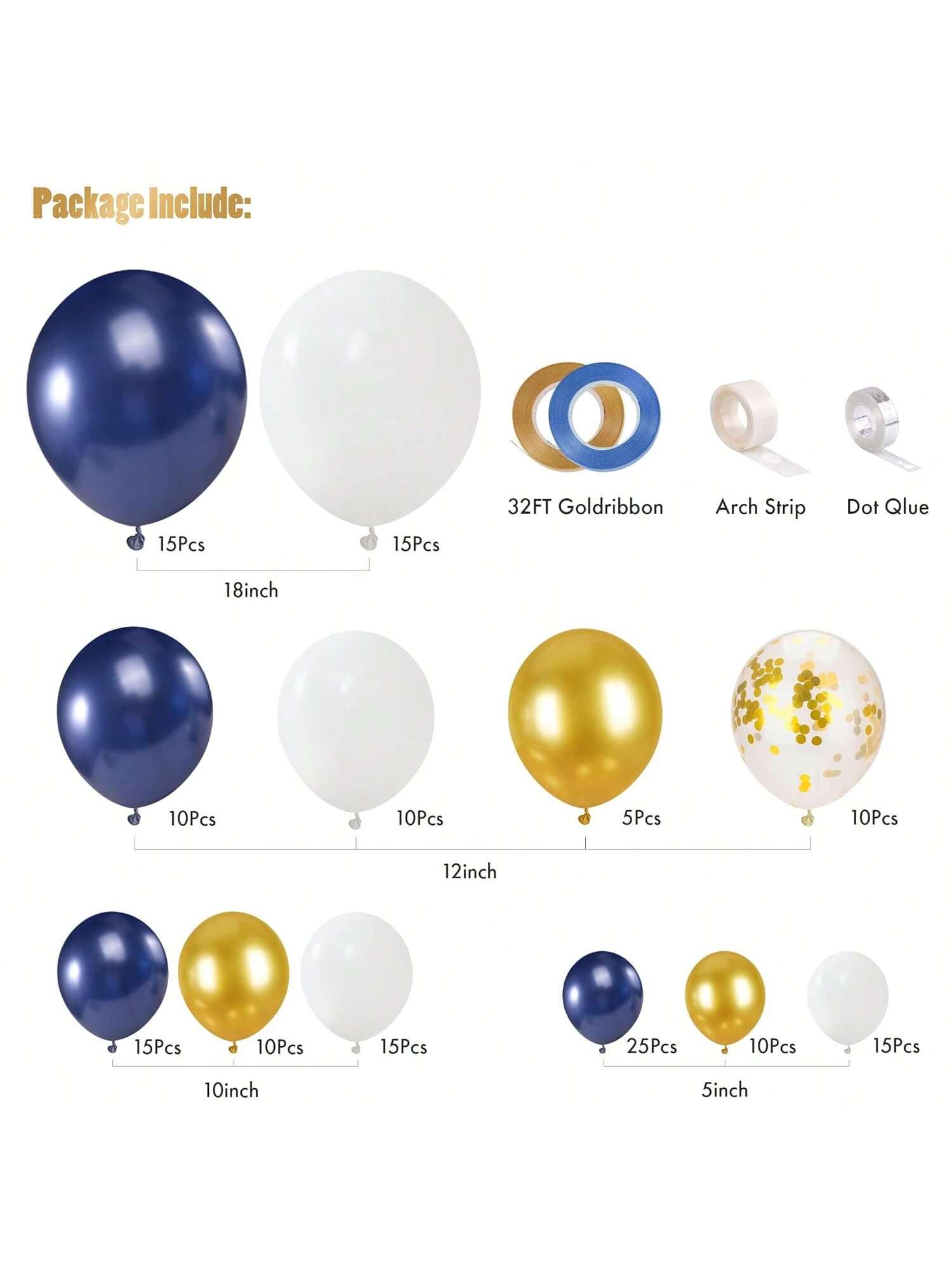 127PCS Navy Blue Gold Balloon Garland Kit with Confetti Balloons