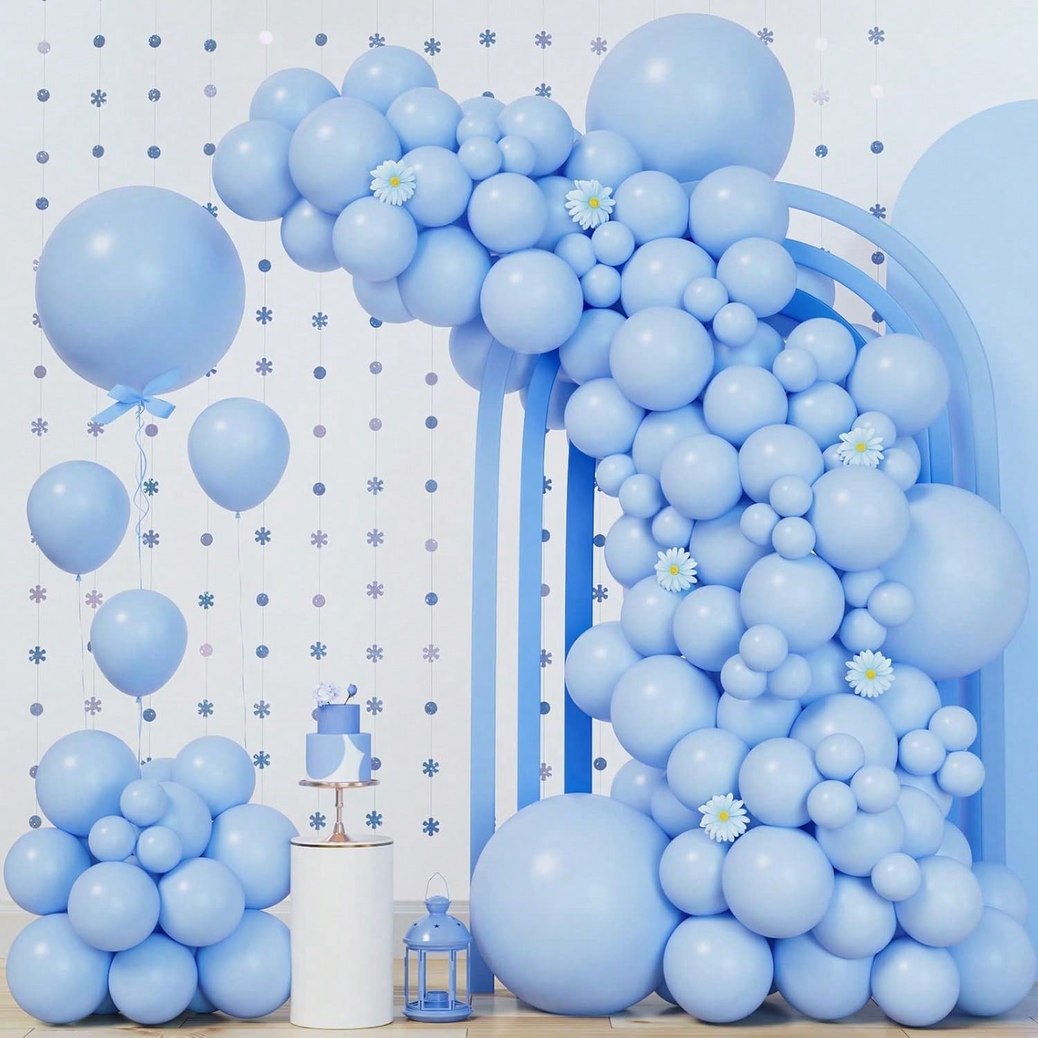140 Pc Pastel Blue Balloon Garland Kit Various Sizes for Gender Reveal and Parties
