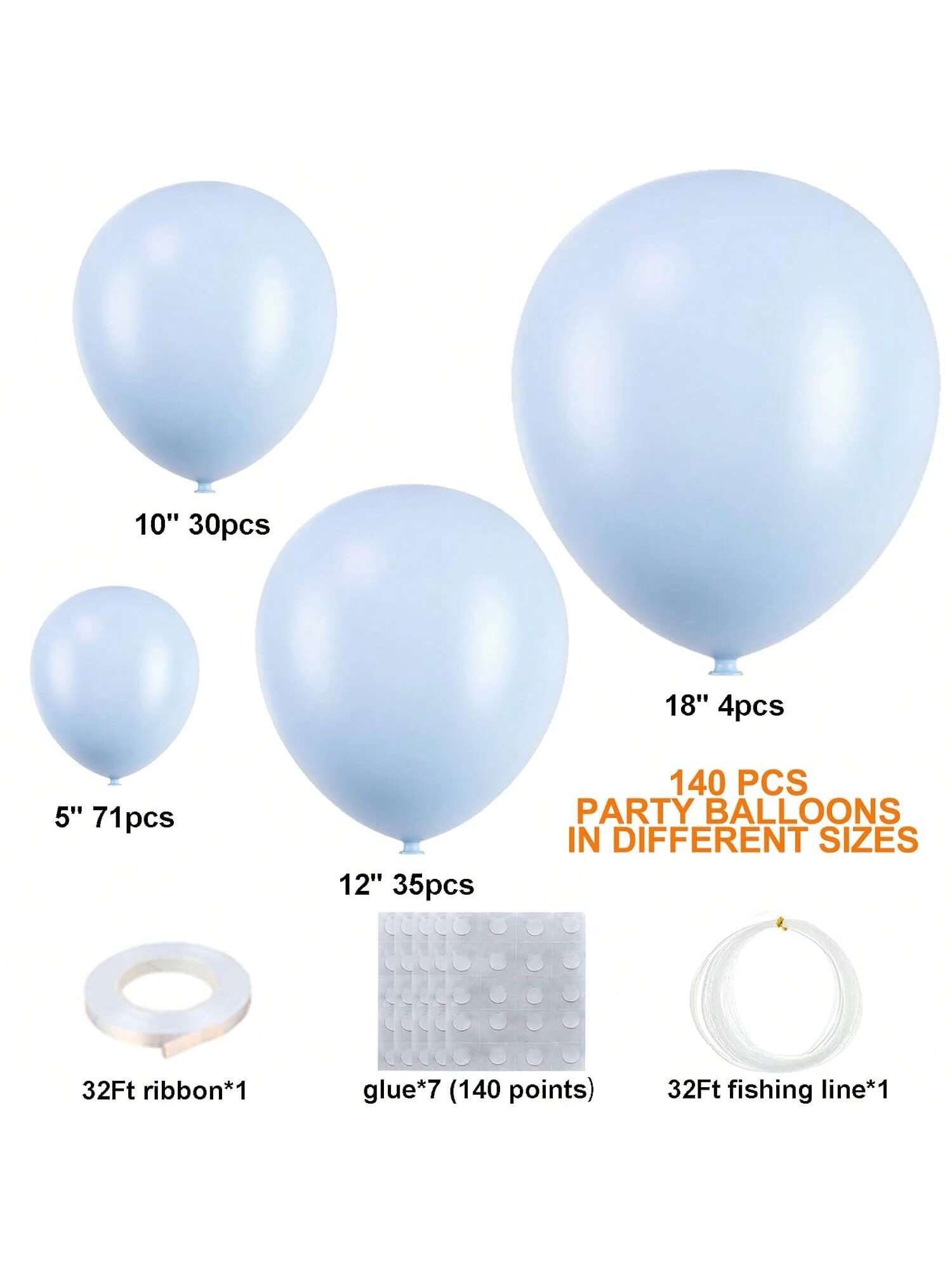 140 Pc Pastel Blue Balloon Garland Kit Various Sizes for Gender Reveal and Parties