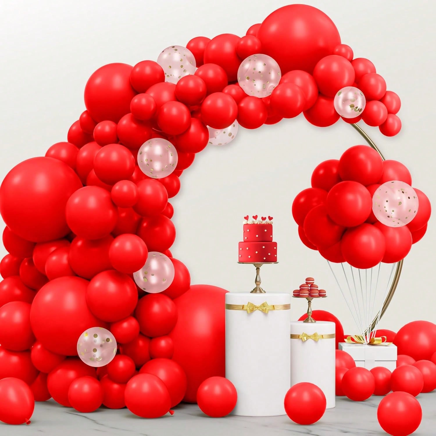 150 Red Balloons in Various Sizes with Arch Kit for Parties and Weddings
